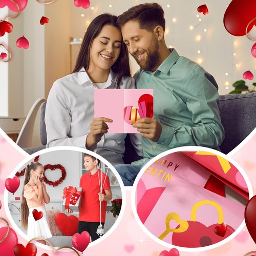 Motiskyy 100 Pcs Valentine's Day Greeting Cards Gold Foil with Red Envelopes and Stickers 5 Designs Assortment 5.9 x 3.9 Inches Blank Inside for Valentine's Day Wedding Anniversary