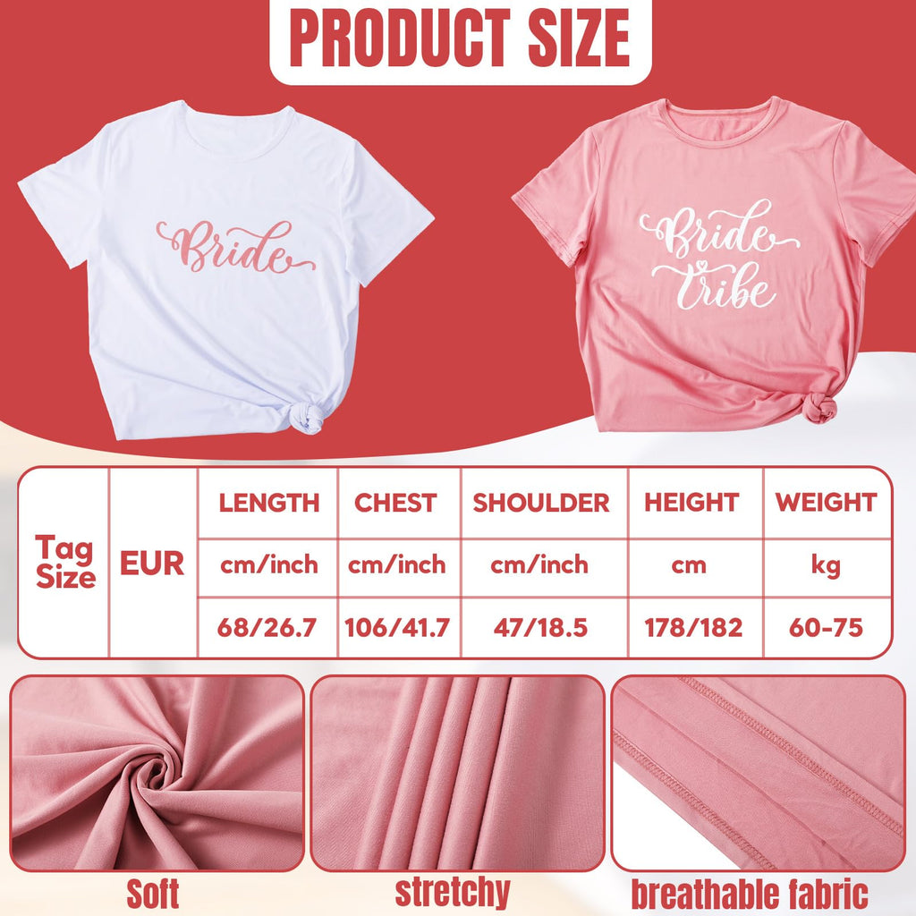 Leumoi 7 Pcs Bachelorette Party Bridal Shirts Bridesmaid Shits for Women 1 White Bride Shirt and 6 Pink Bridesmaid T-Shirt Bridal Parties Matching Set Bulk for Wedding Shower Bride Gift