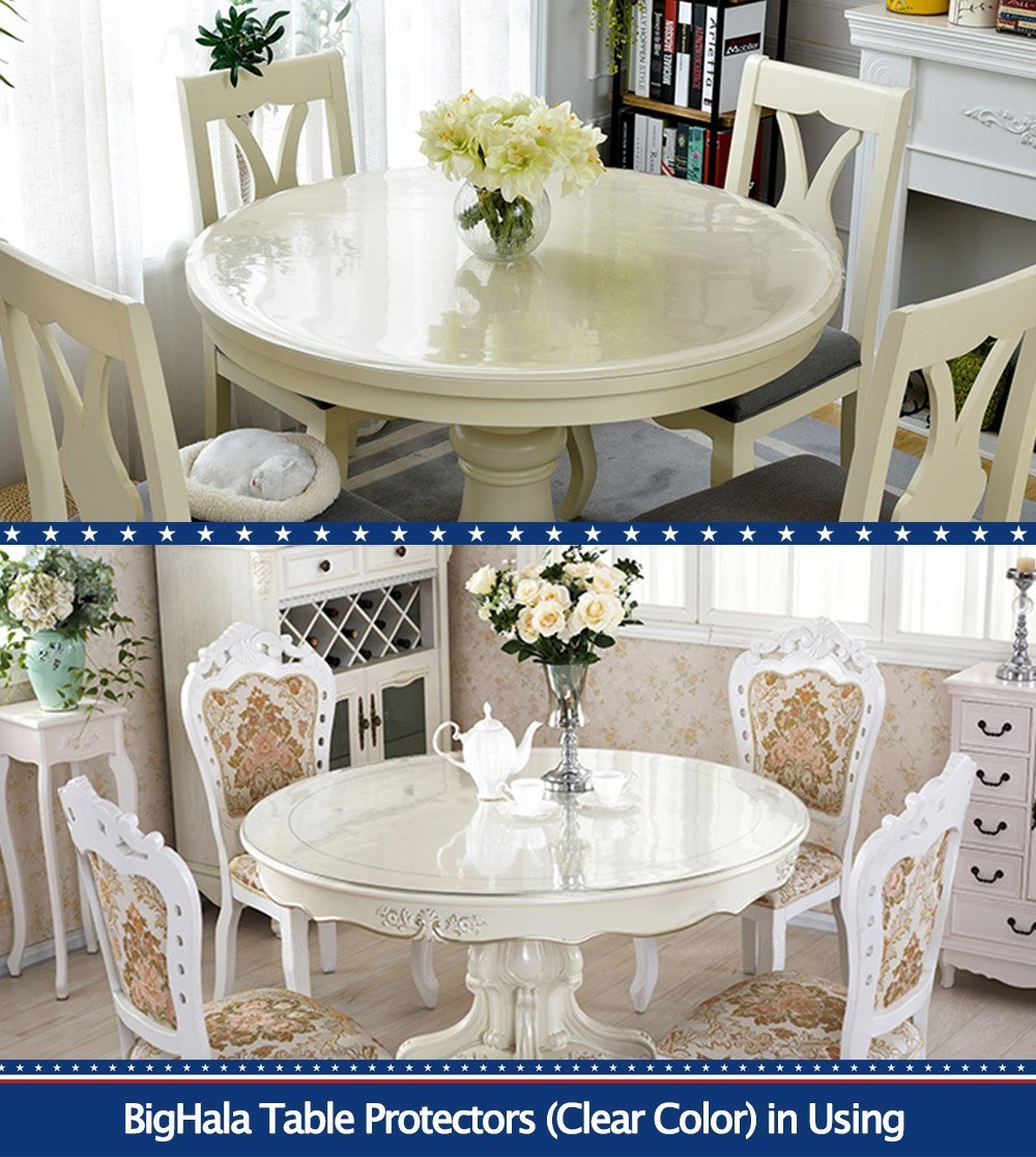 Round Table Protector Clear Plastic Tablecloth Roll Thicken Desk Floor Protective Cover Office Chair Mat Waterproof Wipeable Easy Clean PVC Vinyl Coffee Buffet Banquet Bar Dining Tabletop Pad 45 " Dia