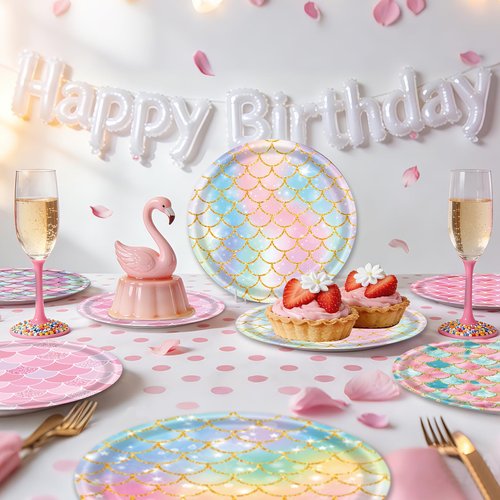 48 Pieces Mermaid Paper Plates Birthday Party Supplies, 7 Inch Mermaid Disposable Plate, Ocean Theme Cake Dessert Plates for Baby Shower Brial Shower Ocean Birthday Party Decorations (6 Designs)