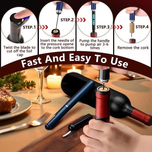 Manual Wine Opener with Foil Cutter Pack of 3- NUCOKRS Air Pumps 3 to 7 Open Corkscrew, Effortless & No Damage to Cork, Accessories Gift for Lovers