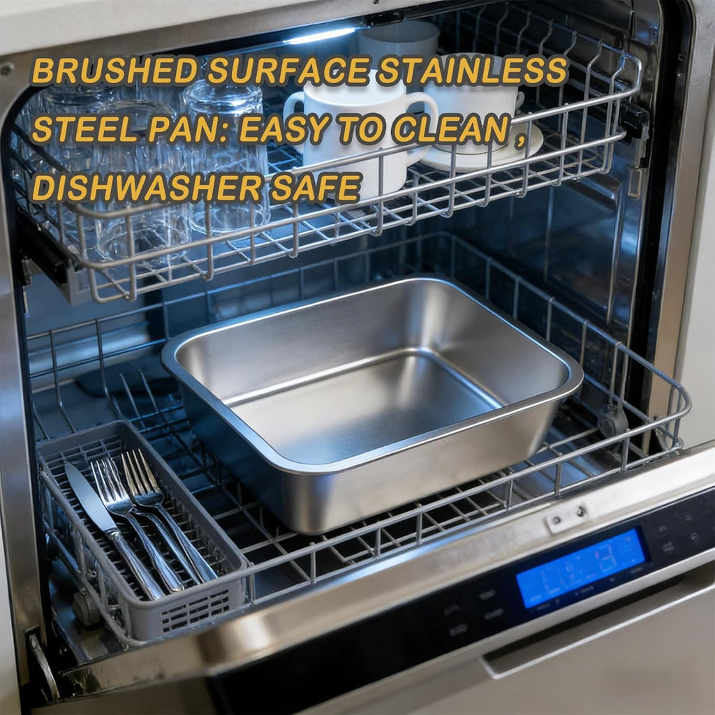 Stainless Steel Baking Pan Set by [Brand Name] - 2-Piece Lasagna & Roasting Pans with Lids | 4-Inch Deep, 7.4 QT + 5.1 QT