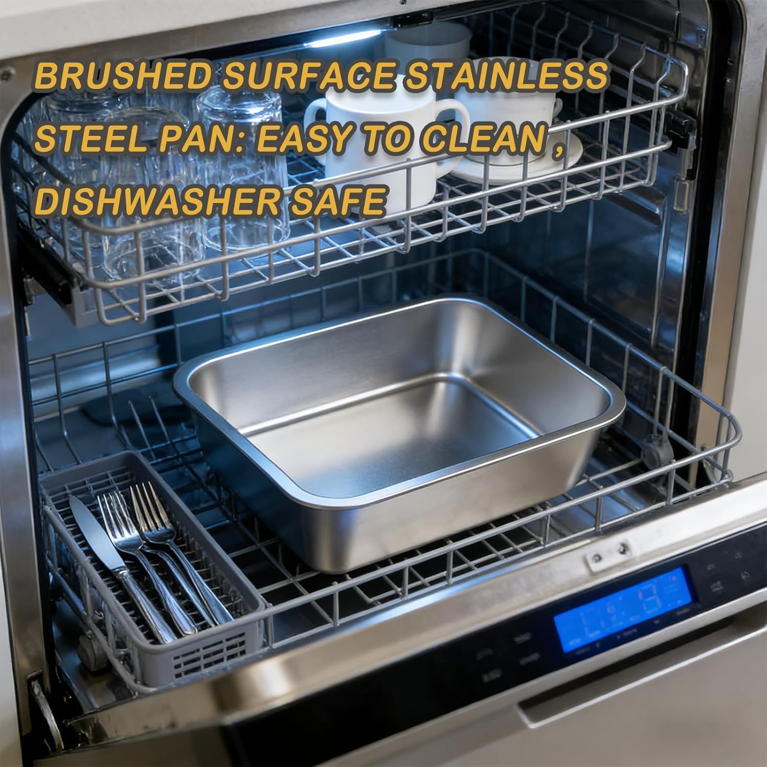 Stainless Steel Baking Pan Set by [Brand Name] - 2-Piece Lasagna & Roasting Pans with Lids | 4-Inch Deep, 7.4 QT + 5.1 QT