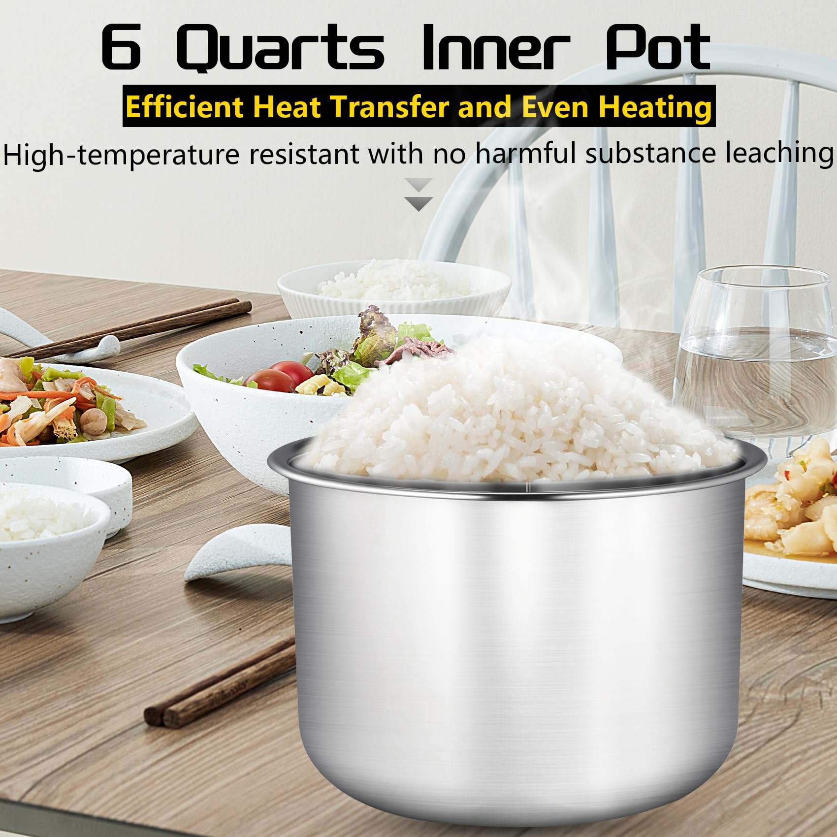 Upgraded Stainless Steel Inner Pot for Instant Pot 6 QT, Replacement Pot for Instant Pot 6 Quart, 304[18/8] stainless steel thickened design, 0 Coating, Non-Toxic (No Teflon). 3 Year Warranty.