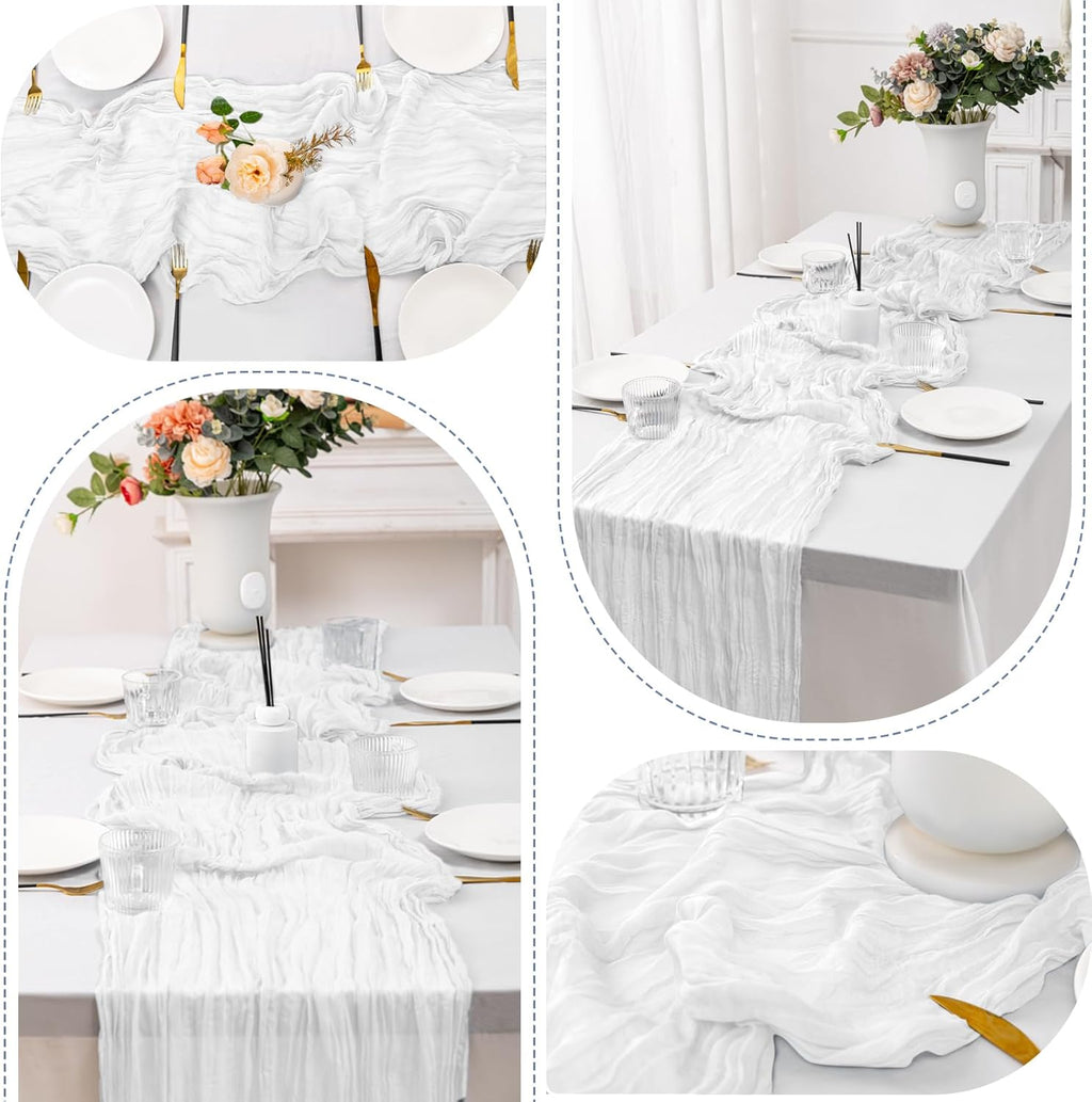 Skiennix 12 Pack White Spring Easter Table Runners - 10FT Boho Gauze Cheesecloth | 21 x 120 Inch for Weddings & Parties