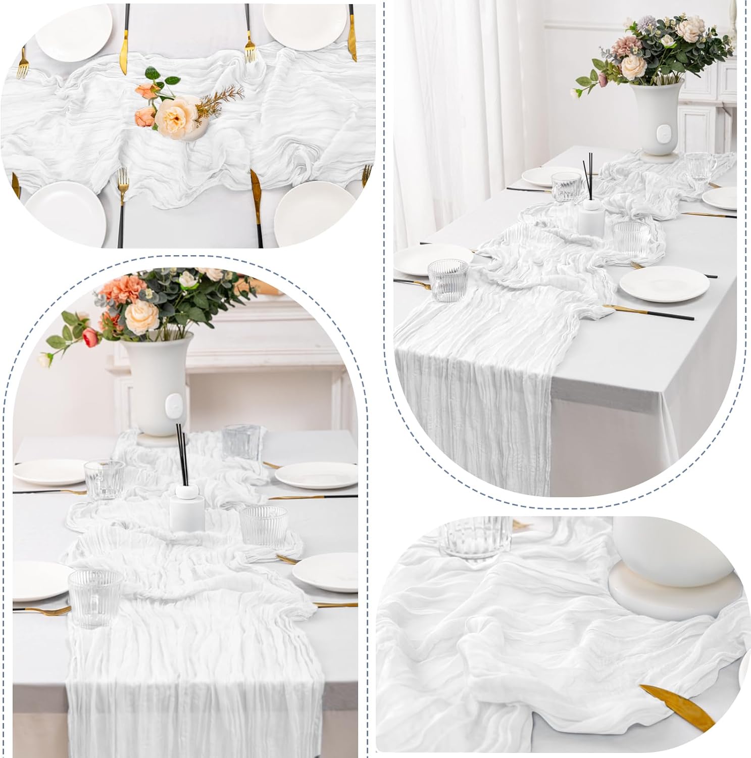 Skiennix 12 Pack White Spring Easter Table Runners - 10FT Boho Gauze Cheesecloth | 21 x 120 Inch for Weddings & Parties