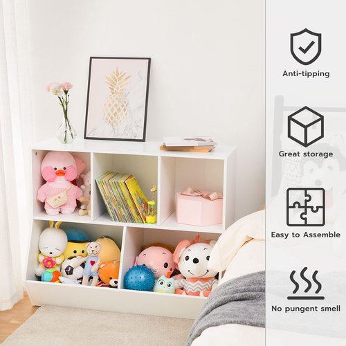 HOOBRO Kids Bookshelf, Bookcase Footboard, Toy Storage Cubby, Children's Toy Shelf, 35.4" L Storage Cabinet, Fit for Children's Room, Playroom, Hallway, Kindergarten, White WT32CW01