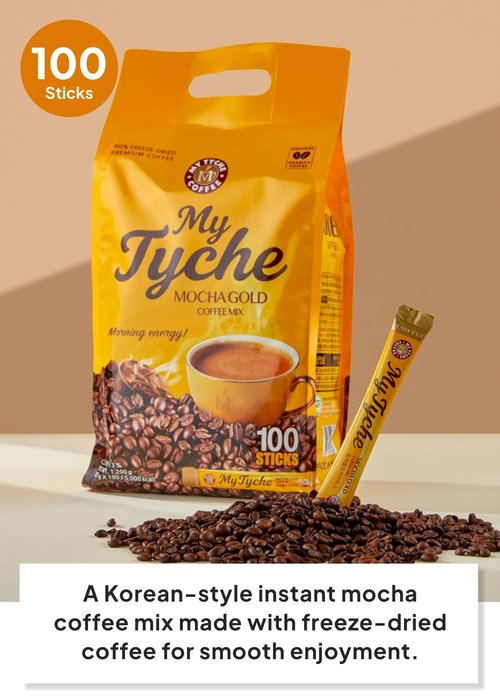 Korean Food Mocha Gold Coffee Mix 100T | MY TYCHE | Korean Instant Coffee Mix, Hot or Iced Coffee Blend | Instant Coffee Beverage Mix | K Coffee