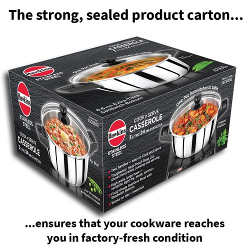 Hawkins 3 Litre Cook n Serve Casserole, Stainless Steel, SSCB30G