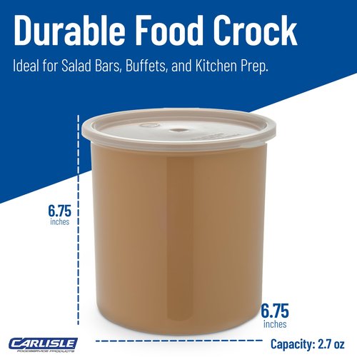 Carlisle FoodService Products Classic Round Storage Container Crock with Lid for Kitchen, Restaurants, Home, Plastic, 2.7 Quarts, Beige, (Pack of 6)
