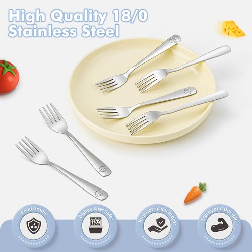 DRKIO Stainless Steel Toddler Forks Set - 12 Pieces Kids Forks Set Children Safe Food Grade Kids Silverware Small Forks Metal Toddler Utensils Dishwasher Safe Mirror Polished