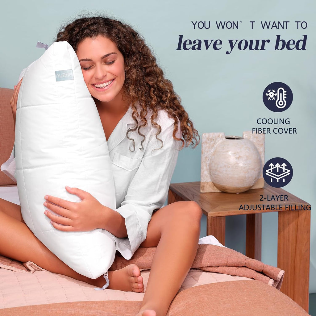 Regine Switzerland Queen Size Cooling Pillows Set of 2 - Adjustable Soft Firm Luxury for All Sleep Positions