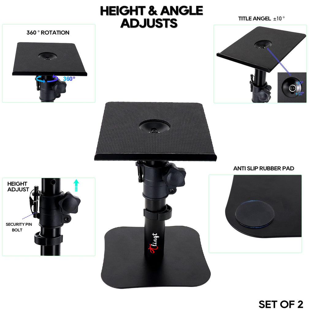 Tlingt Desktop Speaker Stands Pair, Sturdy Flat Base, Height & Tilt Adjusts