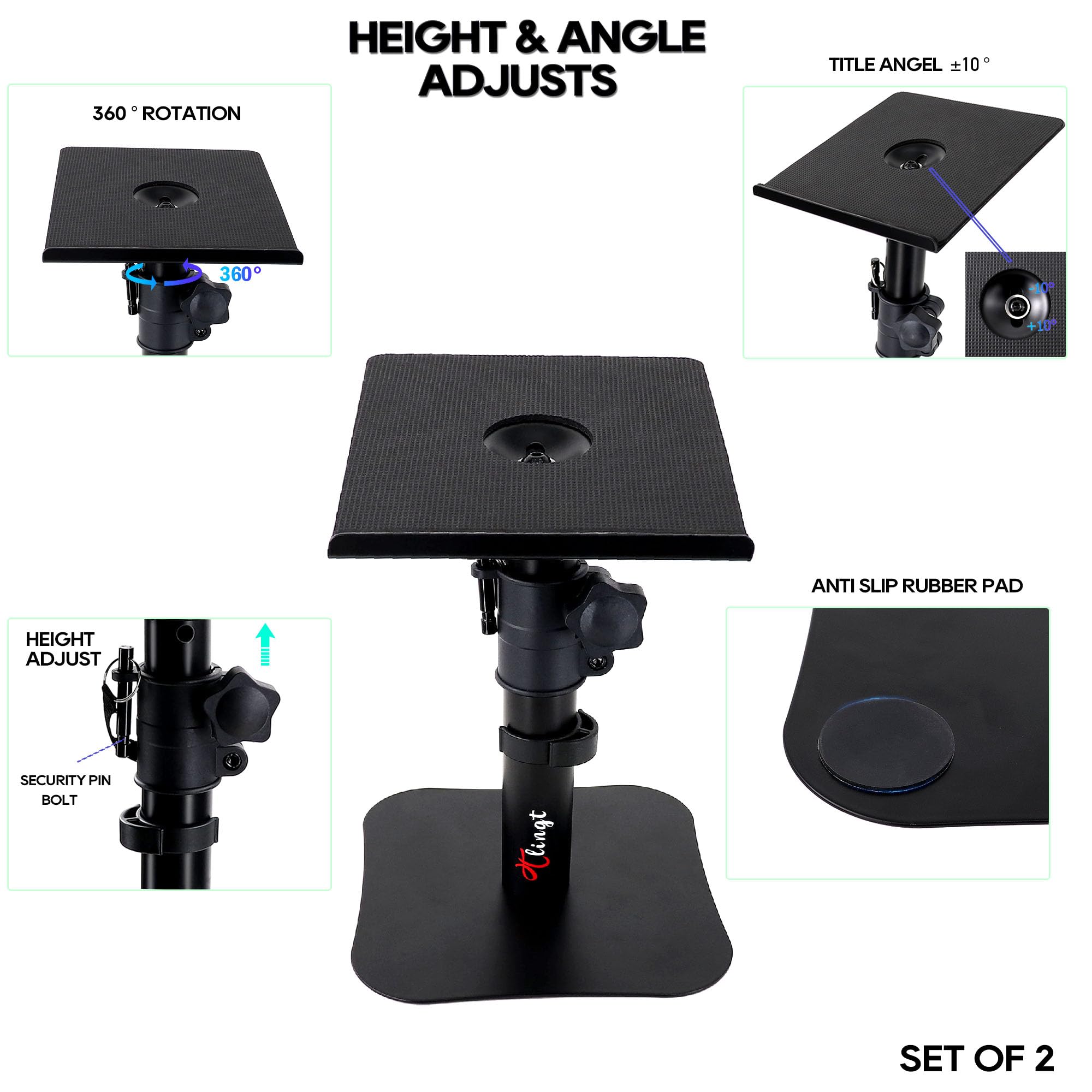 Tlingt Desktop Speaker Stands Pair, Sturdy Flat Base, Height & Tilt Adjusts