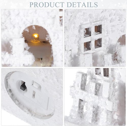 Cabilock Christmas Village Houses Set - 3PCS White Wood Snowflake Figurines with LED Lights | Holiday Tabletop Decor