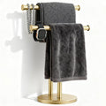 Hand Towel Holder, NEWRAIN Double Countertop Hand Towel Holder Stand, Stainless Steel Free Standing Hand Towel Rack with Heavy Base, for Bathroom Kitchen & Counter top, Brushed Gold