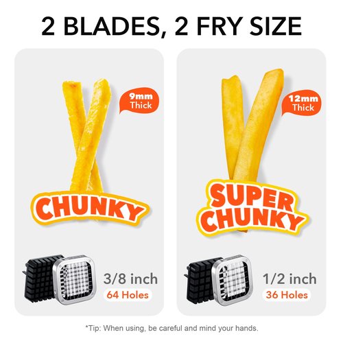 Befano French Fry Cutter, Stainless Steel Potato Cutter with 1/2 Inch and 3/8 Inch Blades, (Manual Cutter, 1/2'' & 3/8'' Blade)