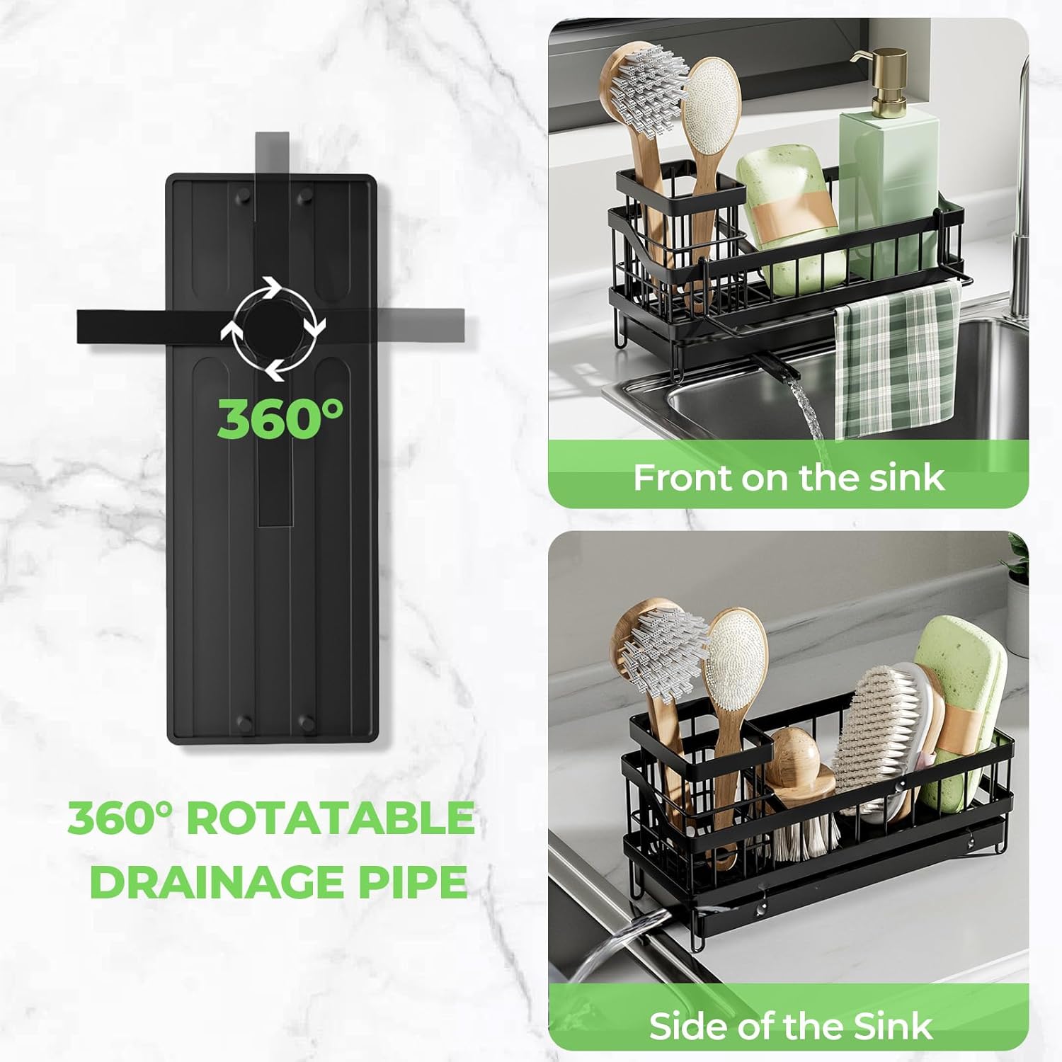 Skiennix Sink Caddy Organizer - Wall-Mounted Sponge Holder & Brush Storage - Rustproof 304 Stainless Steel