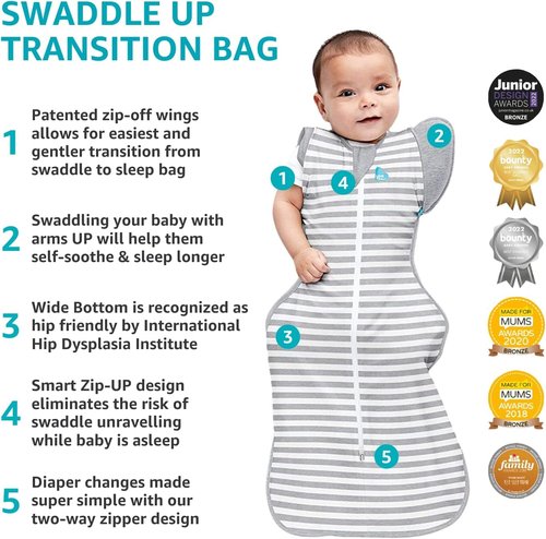 Love to Dream Swaddle UP Transition Bag - Warm Pink Silly Goose, Large (19-24 lbs) | Patented Zip-Off Wings for Safe Baby Transition