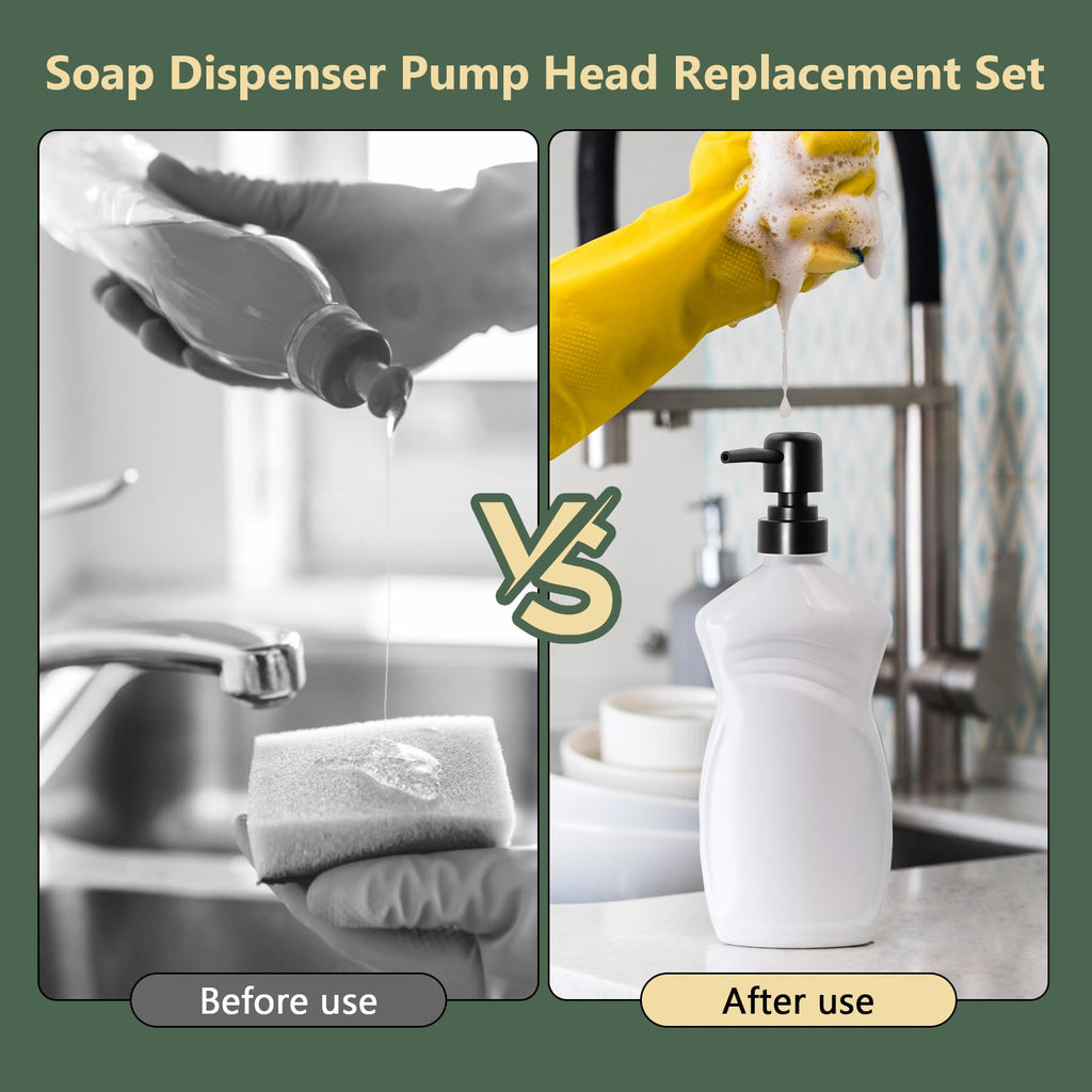 Philbinden 6Pcs Soap Dispenser Pump Head Replacement Set,Reusable Hand Soap Dispenser Top for Bathroom,Kithen Worktop Bottles, Standard Diameter 28/400 Neck Size (6, Black)