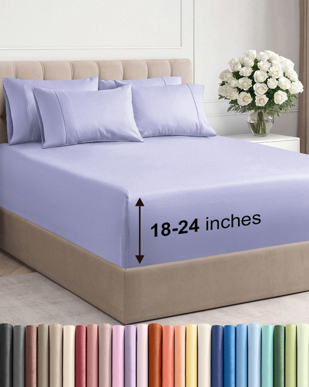 Skiennix Extra Deep Full Sheet Set - 6 Piece Breathable Cooling Bedding - Soft Wrinkle-Free Lavender