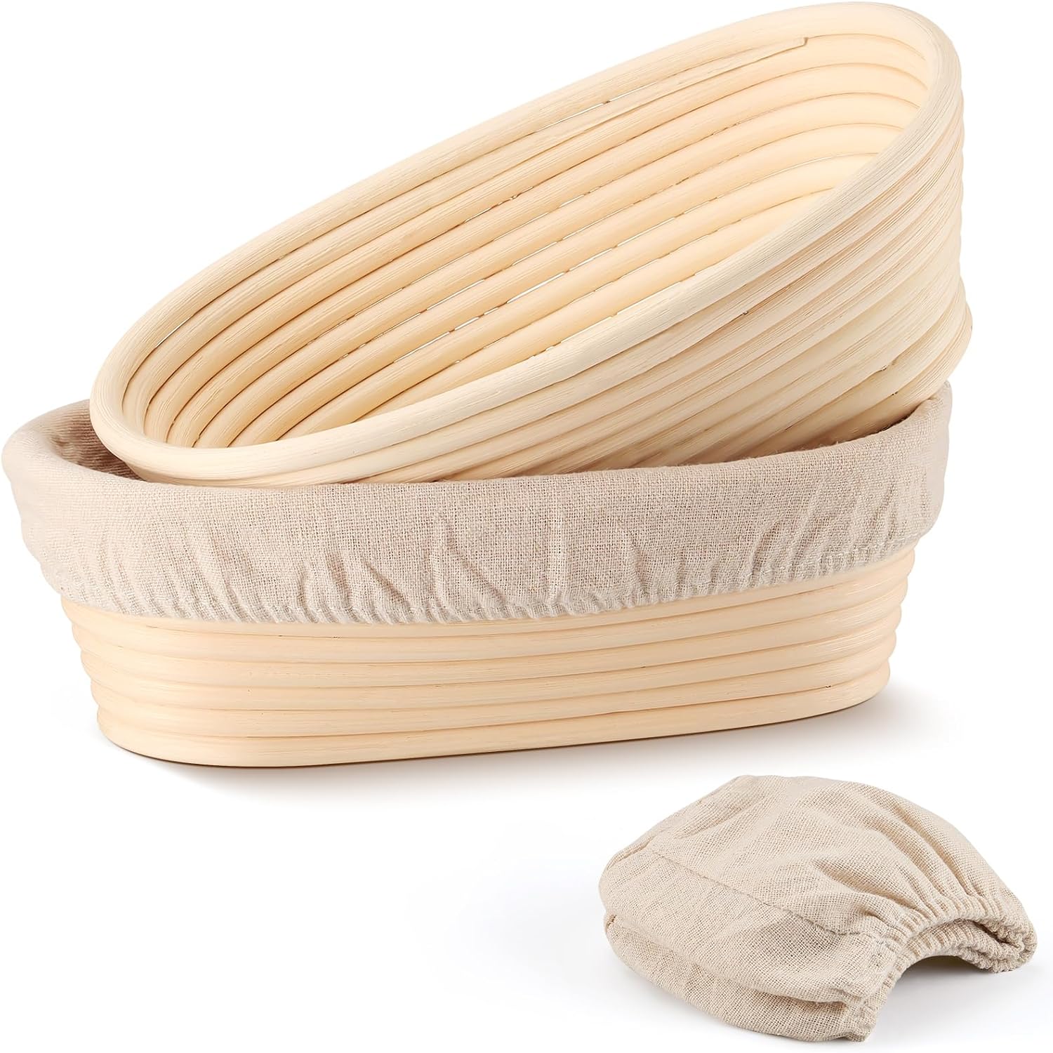 TeamFar Bread Proofing Basket Set - 10 Inch Oval Sourdough Baking Baskets with Liner for Dough Fermentation