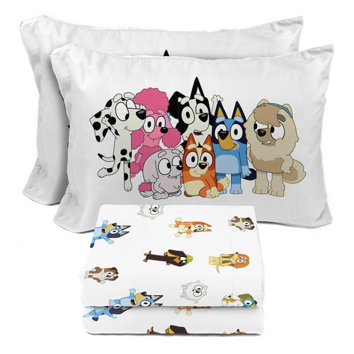 Sunny Side Up Bluey & Friends Full Sheet Set - 4 Piece Kids Bedding Set Includes Pillow Cover - Super Soft Microfiber Sheets