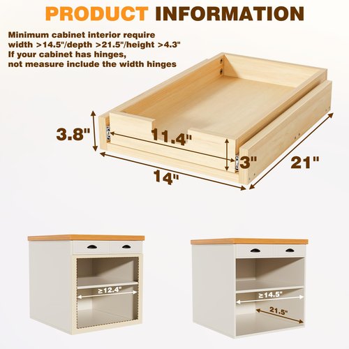 Grehitk Pullout Cabinet Organizer, 14''W×21''D×3''H Slide Out Shelves for Kitchen Cabinets, Pull out Drawers for Kitchen Cabinets, Pantry, Bathroom, & Storage Organization