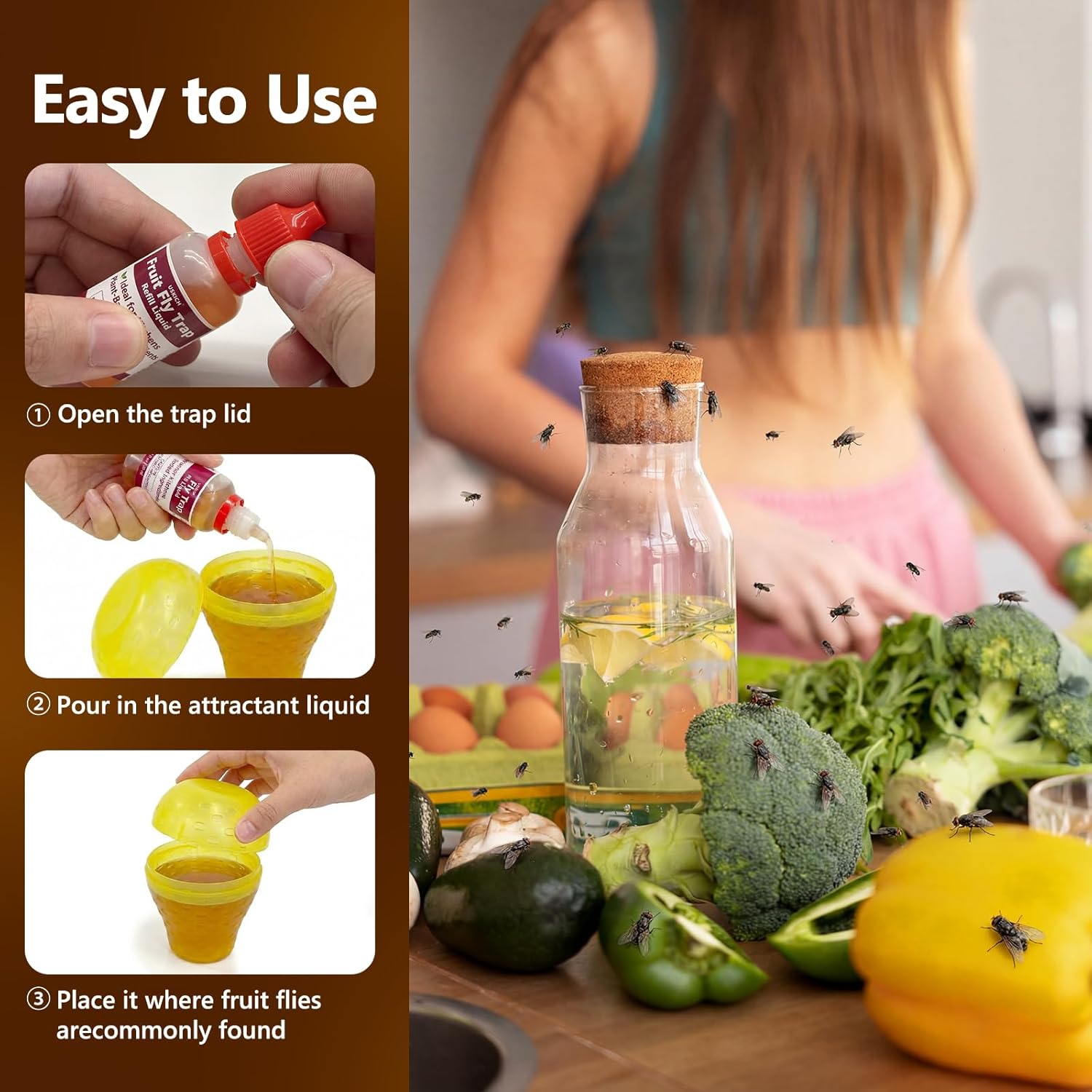 Skiennix Fruit Fly Trap Refill - 10 Pack, 0.68oz Bottles | Non-Toxic Gnat Catcher for Home Use