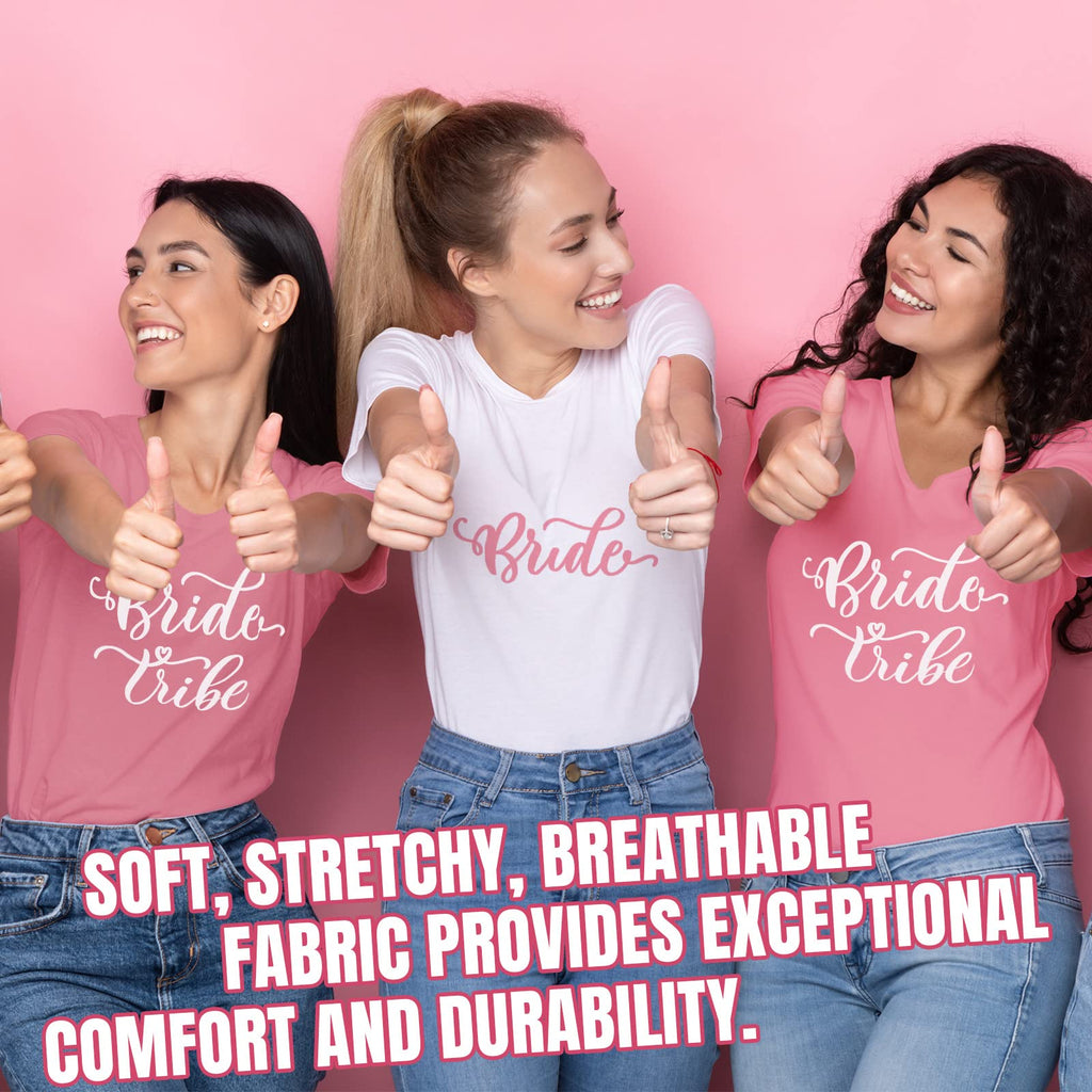 Leumoi 7 Pcs Bachelorette Party Bridal Shirts Bridesmaid Shits for Women 1 White Bride Shirt and 6 Pink Bridesmaid T-Shirt Bridal Parties Matching Set Bulk for Wedding Shower Bride Gift