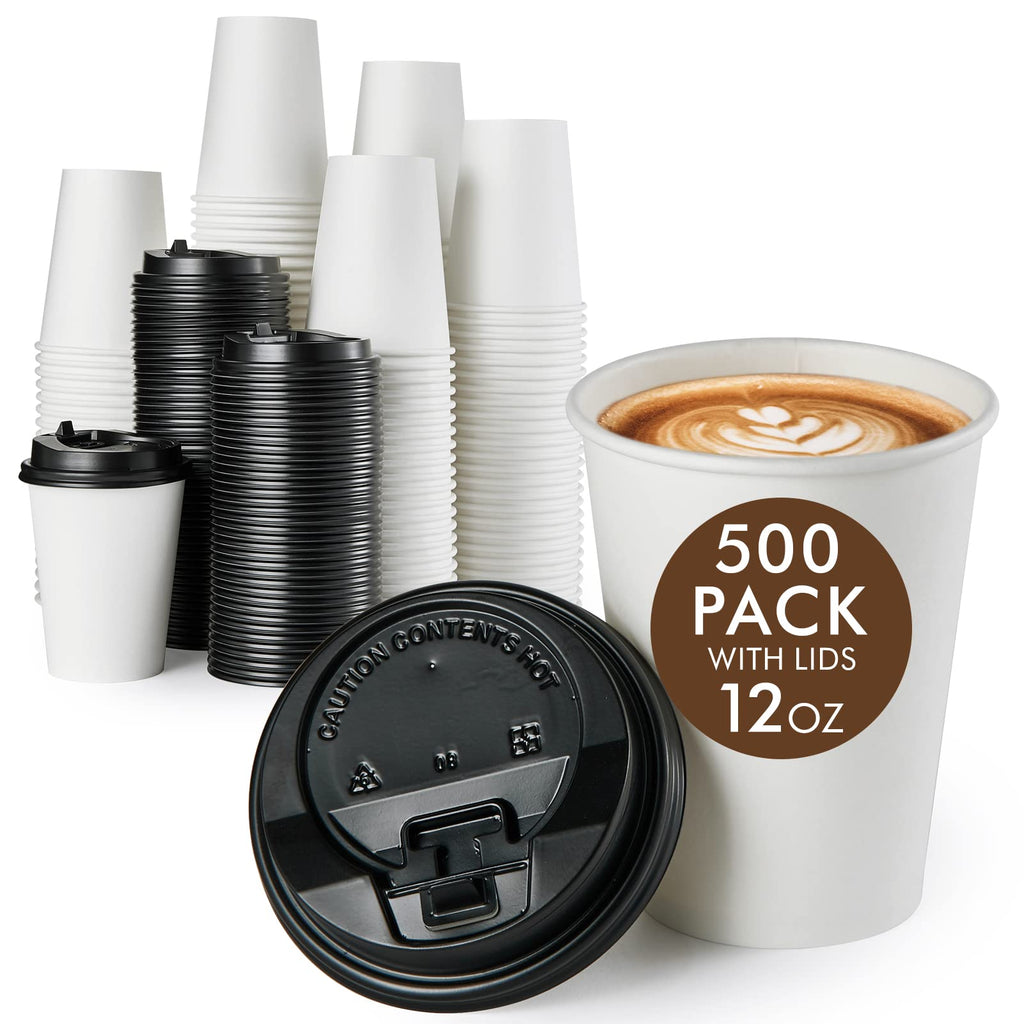 Vplus 500 Pack 12 OZ Paper Coffee Cups, Disposable 12 OZ Coffee Cups With Lids, Cold/Hot Drinking, For Home, Traveling, Stores, Office, And Events