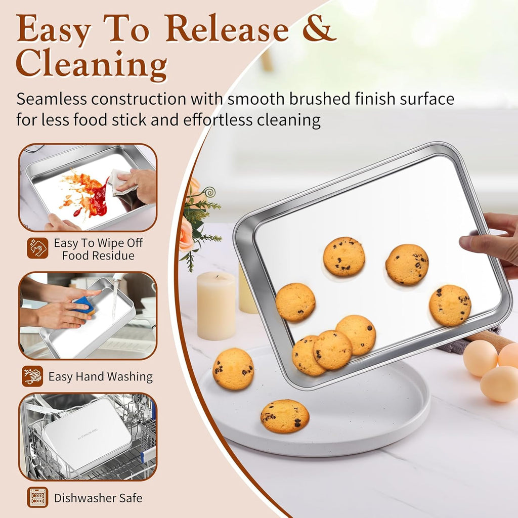 TeamFar Baking Pans Set - Stainless Steel Deep Cookie & Cake Pans | 12.5", 10.5", 9.4" Rectangle Bakeware for Healthy Home Baking