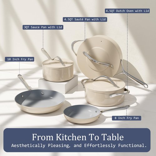 CookinCraze Stock Pot 4.5qt Dutch Oven Pot with Lid (9.5"x 4") Nonstick Ceramic Coated Cooking Pot Even Heat Distribution for Braising, Baking Bread & Soups, Compatible for All Cooktops, Cream