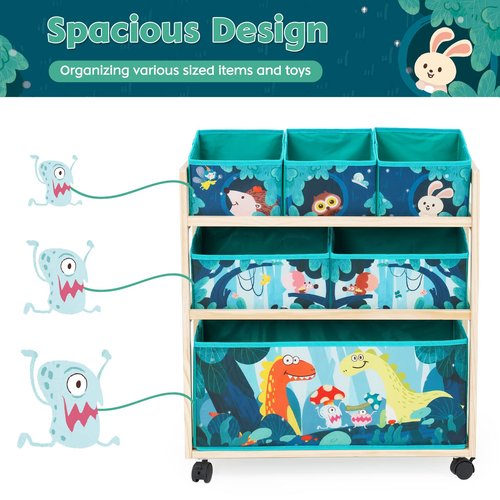 kids Toy Storage Organizer with Wheels, Utility Rolling Cart with Large Storage Capacity for Bedroom, Toy Room, Playroom - Hold Toys, Books, Blankets (Green)