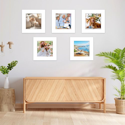 Prudiut 15 Pack 12x12 White Picture Mats, Frame Mattes for 8x8 Pictures Display Photo Frame Mat Core Bevel Cut Mat Board Show Kit for Photos, Prints, Artworks