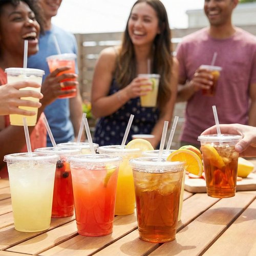 Cheery Land 16 oz Disposable Cups with Lids and Straws, 300 PCS Clear Plastic Coffee Cups with Lids, Cold Crystal Drink Cup for Party Supplies