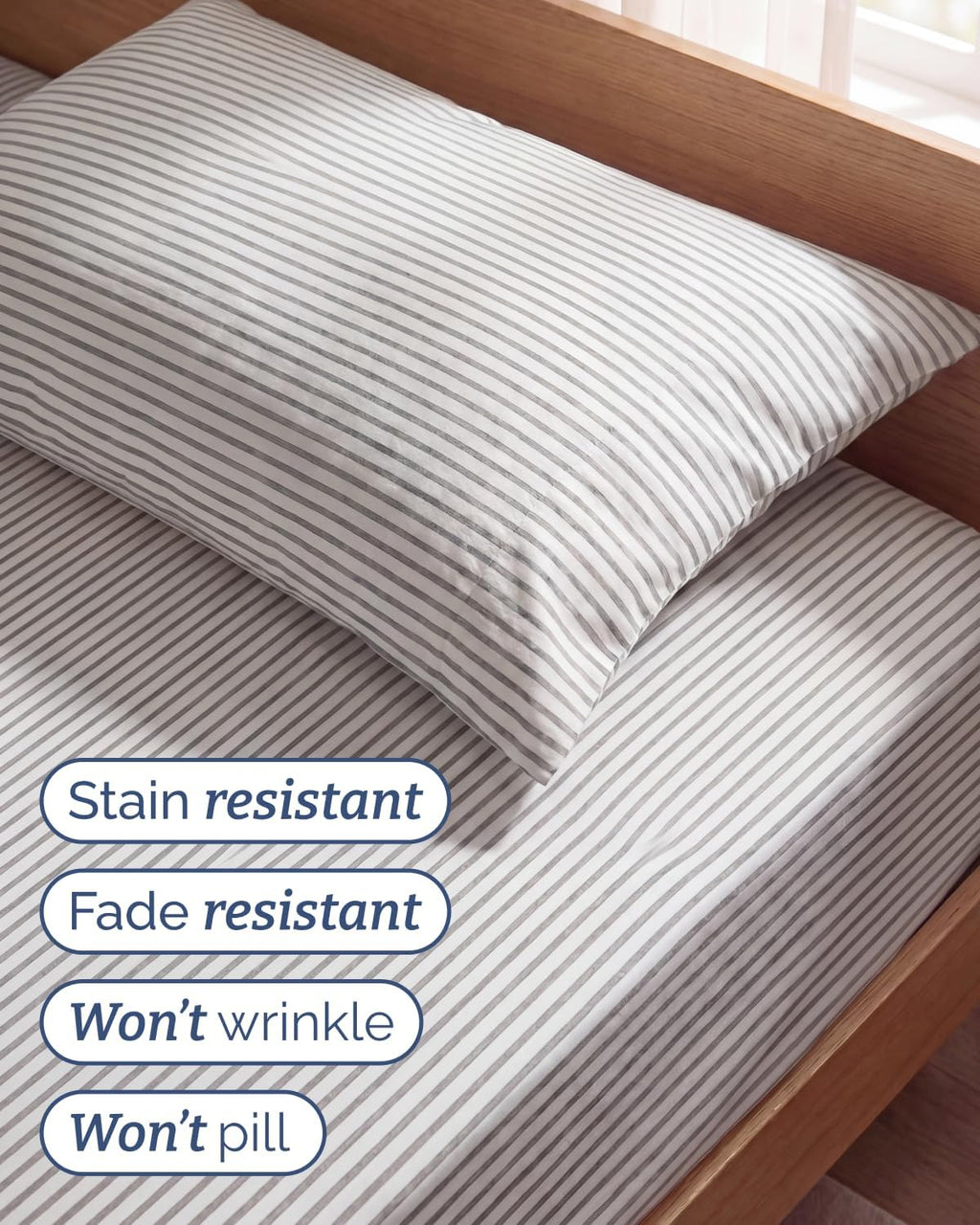 Skiennix Twin Size Sheet Set - Comfy, Breathable & Cooling Bedding - Luxury Hotel Quality - Grey Stripes