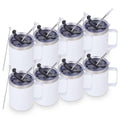 Volhoply 12oz Insulated Leakproof Coffee Mug with Flip & Straw Lid Bulk 8 Pack,Not Suitable for Sublimation,Double Wall Vacuum Stainless Steel Travel Tumbler Cup with Handle(White,8 Set)