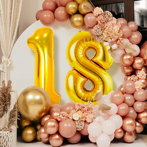 Gold 18 Balloon Number - 42 Inch Foil Mylar Helium Balloon for 18th Birthday & Anniversary Celebrations