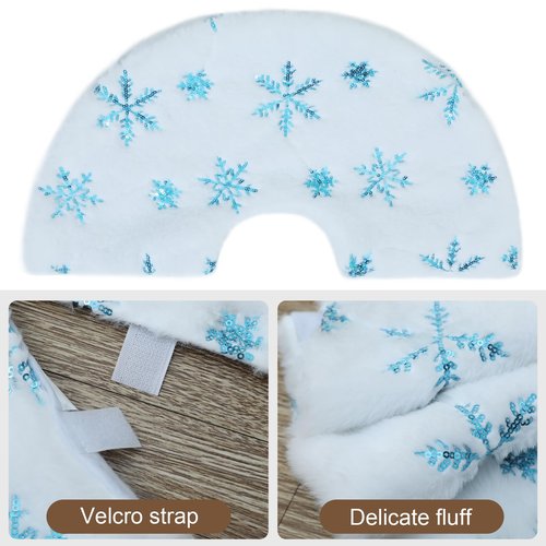 TWSANTAMAS Mini Christmas Tree Skirt 18 Inch, Soft White Plush with Blue Glitter Snowflakes, Festive Xmas Ornament Mat for Indoor Home Decorations