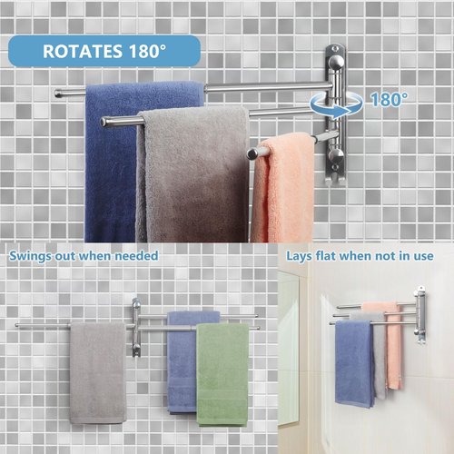 Adjustable Bathroom Towel Rack JSVER SUS304 Stainless Steel Towel Rack with Adjustable Arms (Silver, 3 Arms)