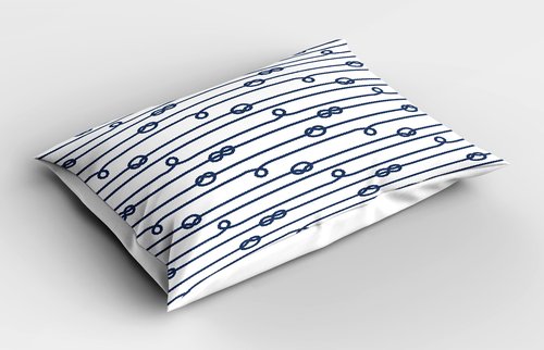 Ambesonne Navy Pillow Sham Set of 2, Ship Boat Sea Life and Marine Nautical Knots as Border Lines Art Print, Quality Microfiber Bedding Item for All Seasons, 36" x 20", Navy Blue