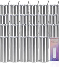 Wzaytia 24 Pack 20 Oz Stainless Steel Straight Tumblers, Insulated Slim Skinny Travel Cup Set, BPA-Free Lids and Straws Included, Silver
