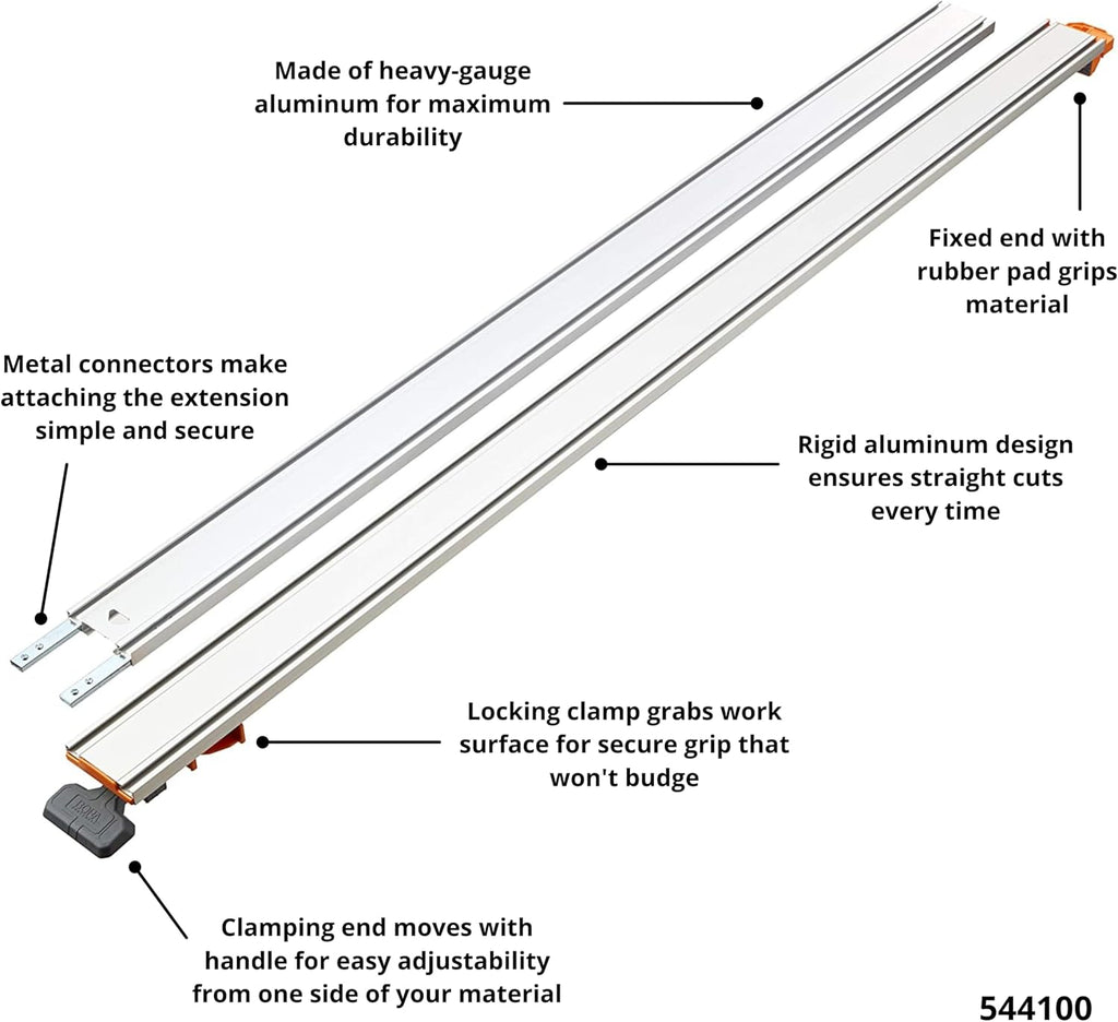 BORA NGX Clamp Edge Saw Guide - 100 Inch Aluminum Circular Saw Track for Precision Straight Cuts