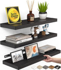 BAYKA Floating Shelves - Rustic Wall-Mounted Wood Shelves for Home Decor | Set of 3, 15.7in, Black