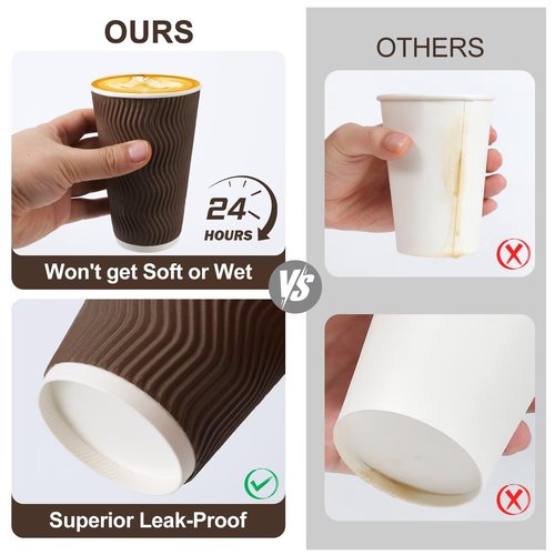 Huifany 16 oz Coffee Cups with Lids 50 Pack, Disposable Coffee Cups with Lids, Insulated To Go Paper Coffee Cup for Hot Cold Drinks