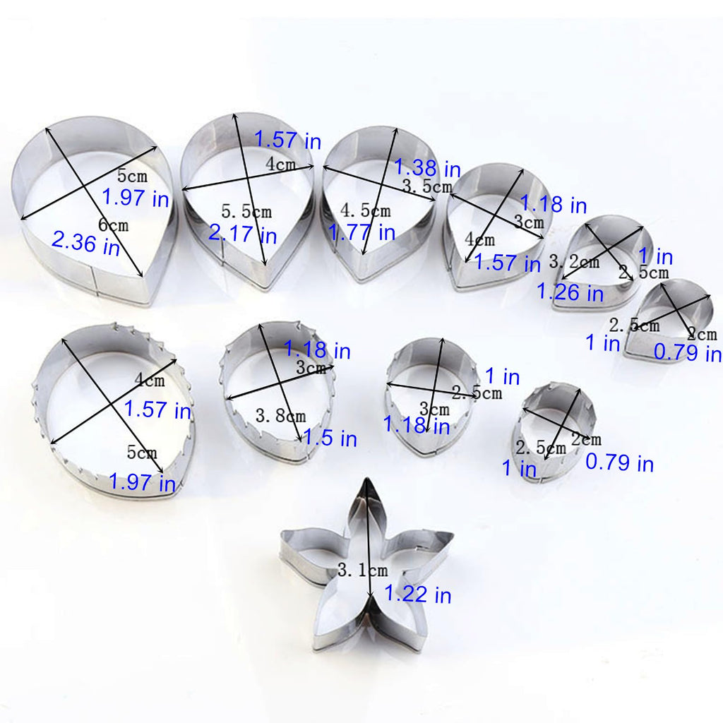 Rose Petal Fondant Cutters Set of 11 pcs, Stainless Steel Flower Shaped Cookie Cutters Pastry Biscuit Baking Clay DIY Molds (Rose Petals + Leaf + Calyx)