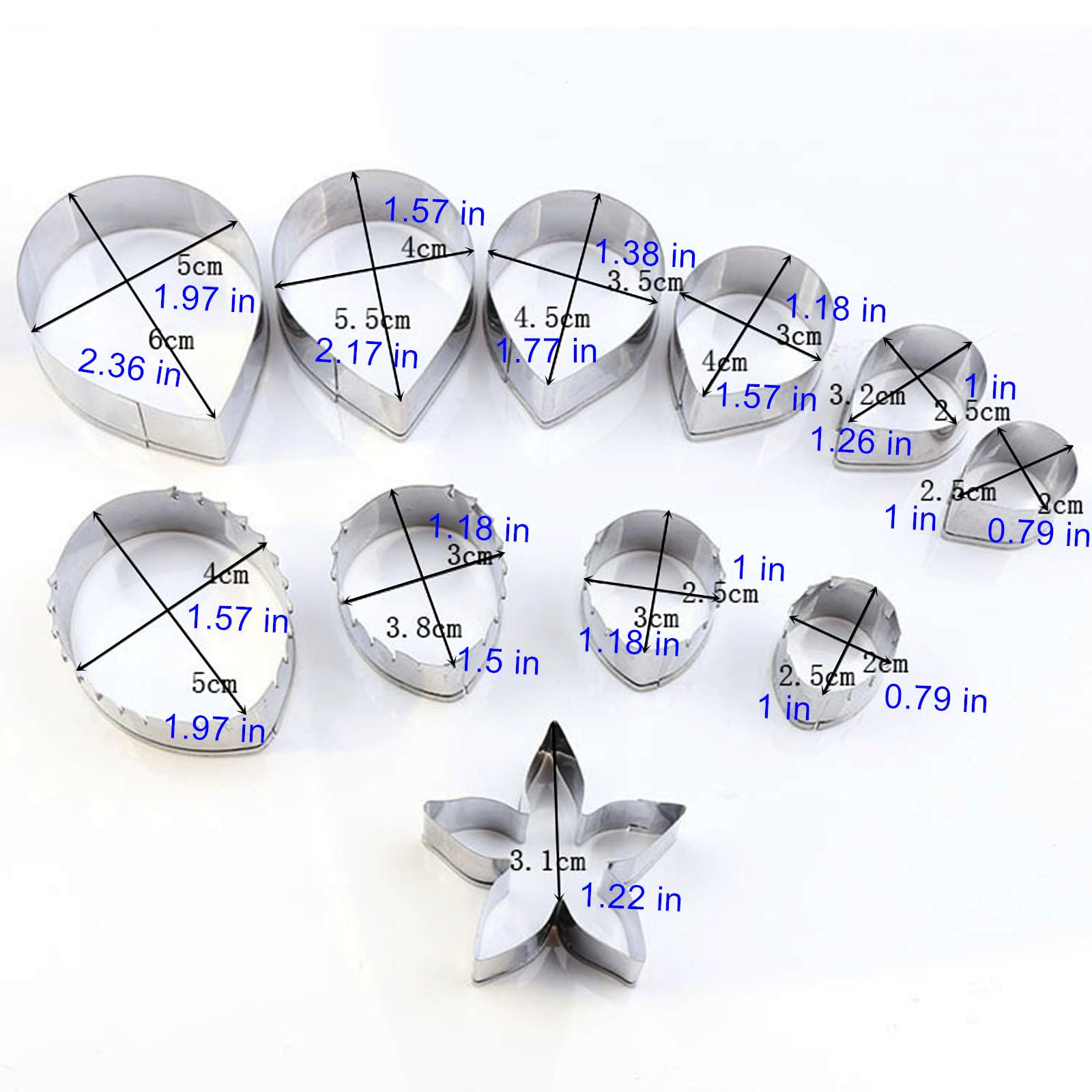 Rose Petal Fondant Cutters Set of 11 pcs, Stainless Steel Flower Shaped Cookie Cutters Pastry Biscuit Baking Clay DIY Molds (Rose Petals + Leaf + Calyx)