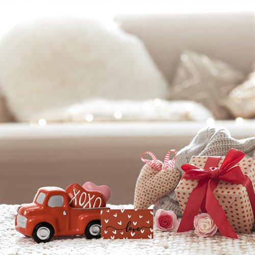 Smile Figurines Set of 3 - Sweet Valentine's Day Gifts for Him Her, Truck Heart Love Card, Indoor Decor Mantle Centerpieces and Tabletop Display