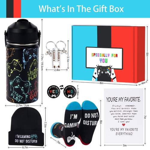 Guguden 7 PCS Valentines Gamer Gifts for Men, Valentines Day Gift Ideas Gaming Gift Box for Boyfriend Teens Dad Brother, Cool Gaming Stuff Accessories, Video Game Things Tumbler Keychain Socks